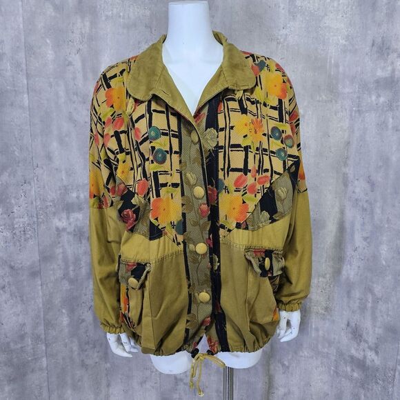 Vintage Jackets & Blazers - Vintage 90s Abstract Textured Knit Cotton Lined Drawstring Jacket Streetwear